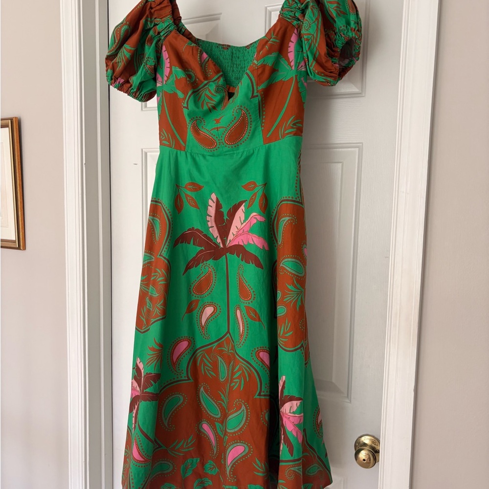 Maeve by Anthropilogie Green and Brown Floral Dress Sz 12